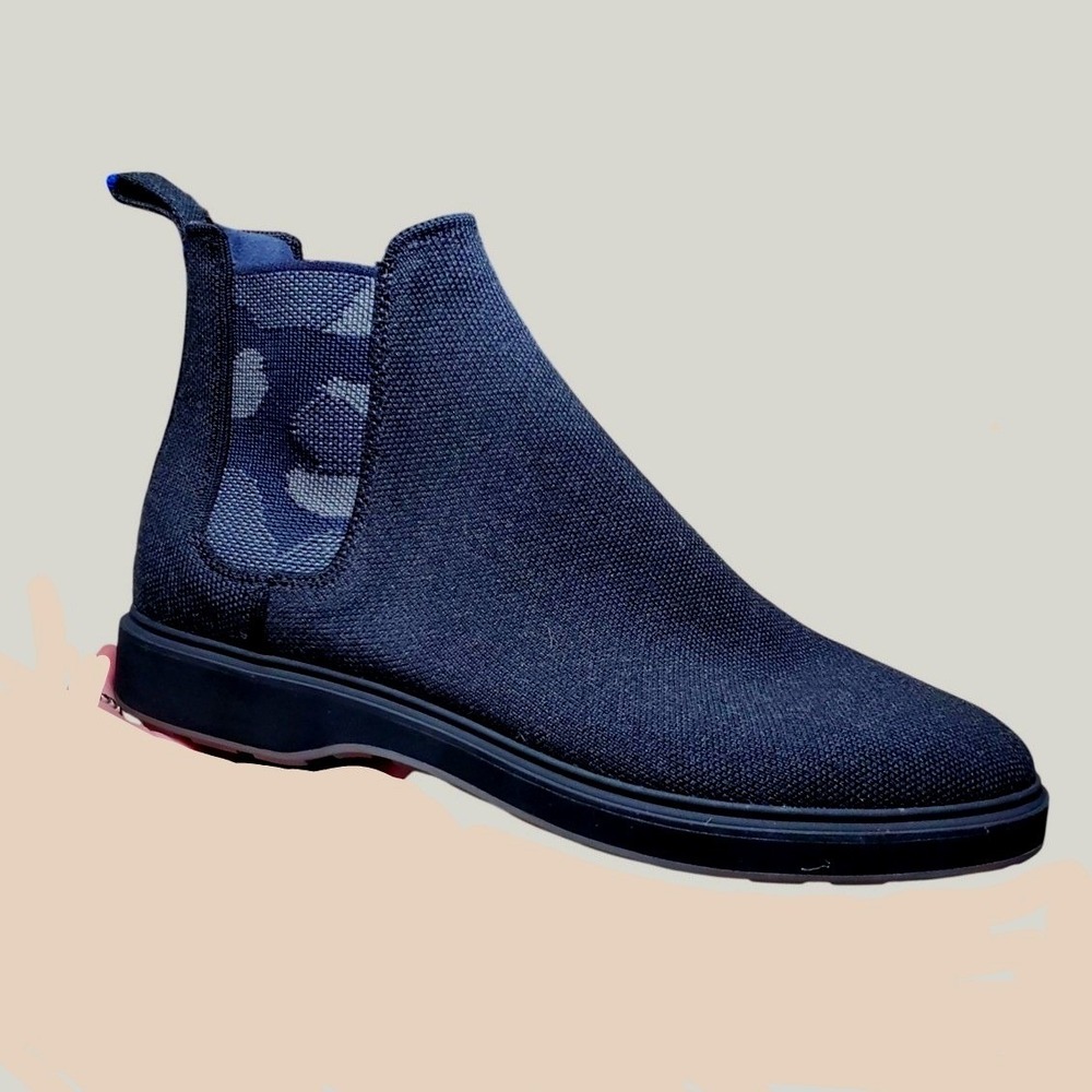 Rothys Mens Chelsea Boot Granite Black Camo Knit Ankle Boots Size 11